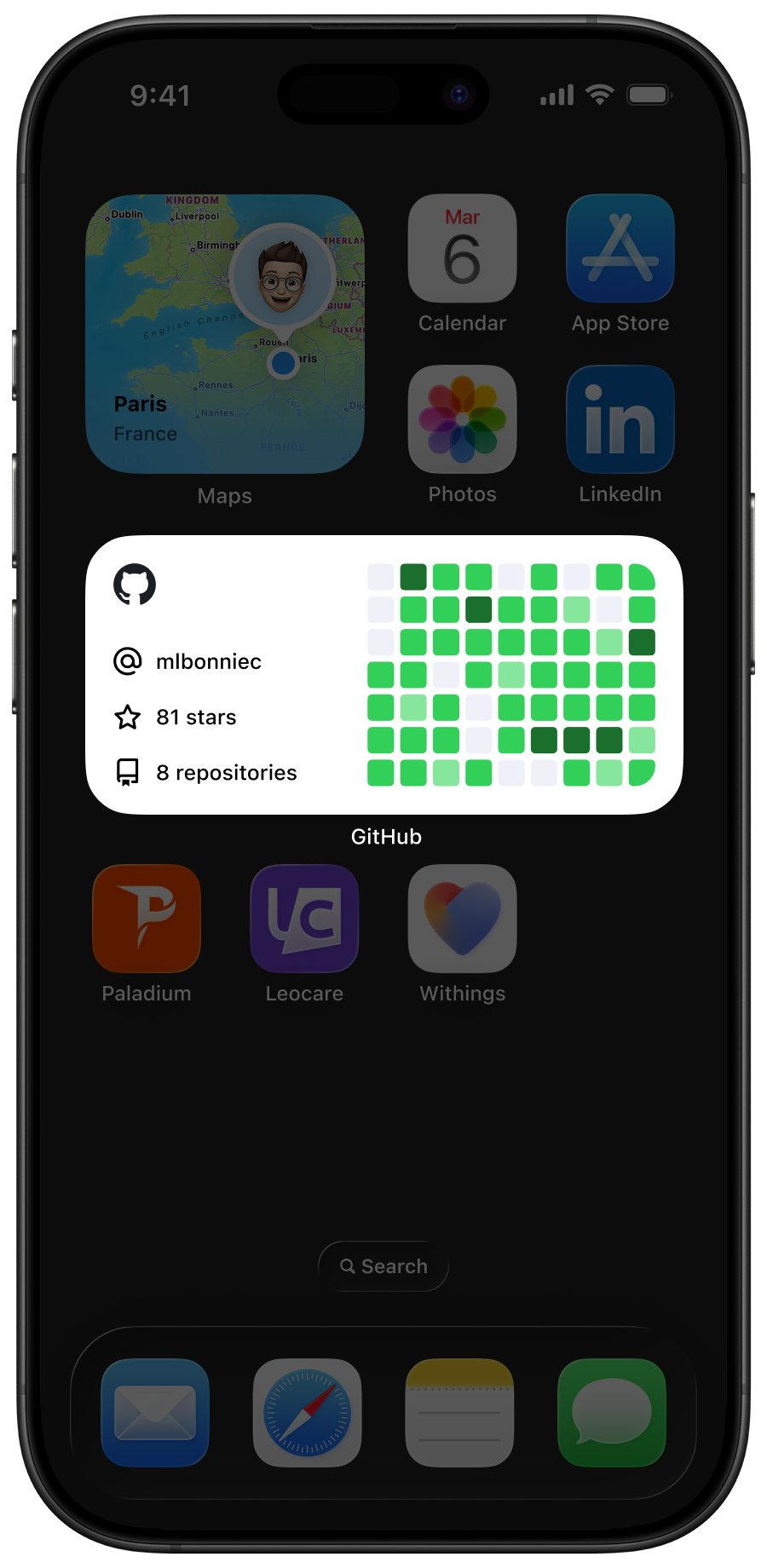 iPhone 16 Pro focused a GitHub widget