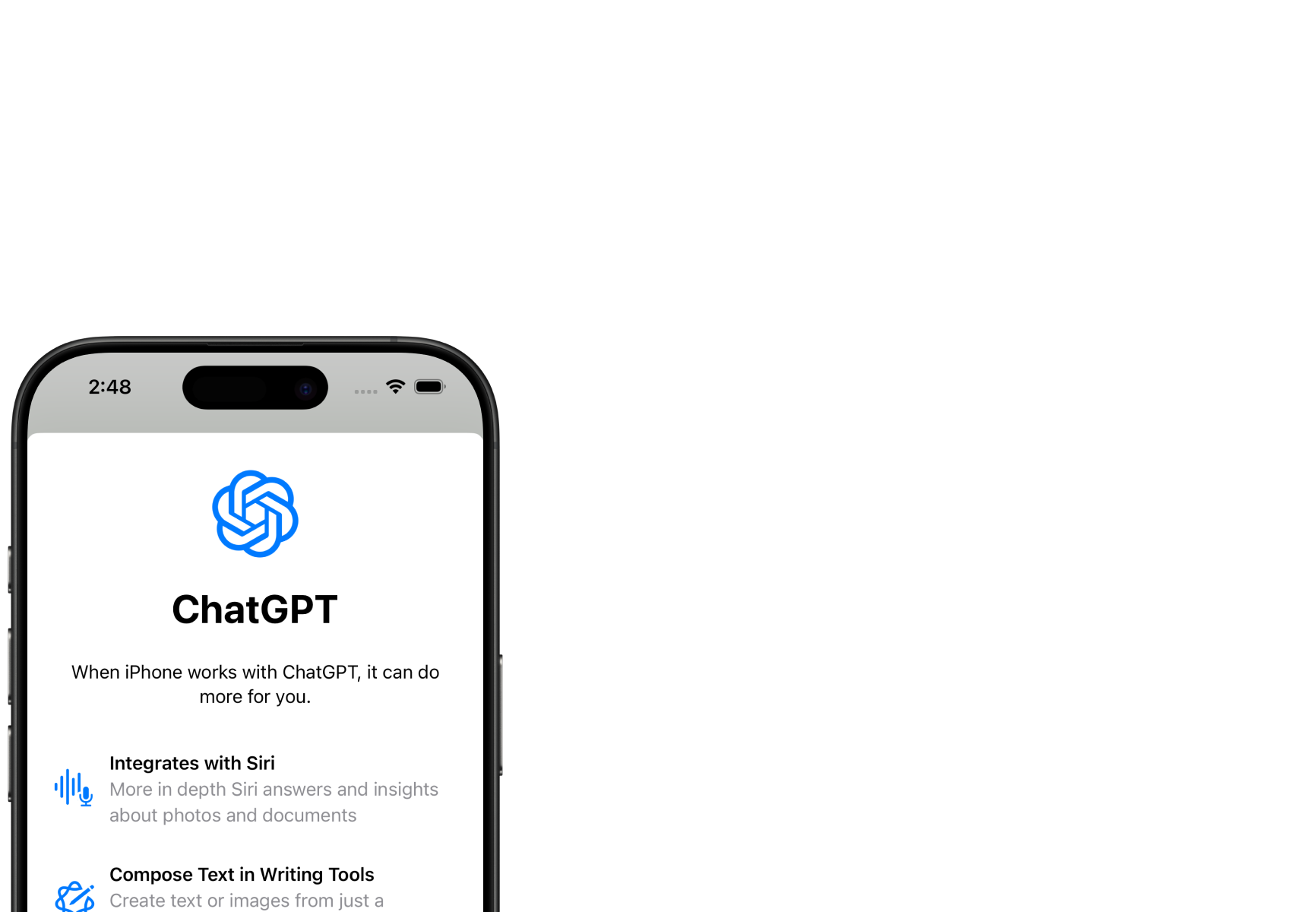 Mockup of the ChatGPT On Boarding View on an iPhone