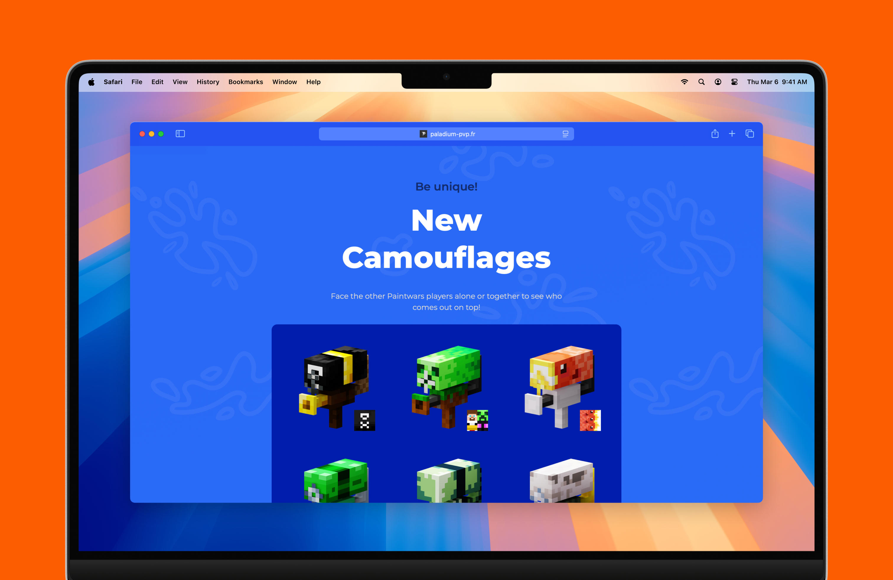 PaintGun camouflages section on the PaintWars mini-game page